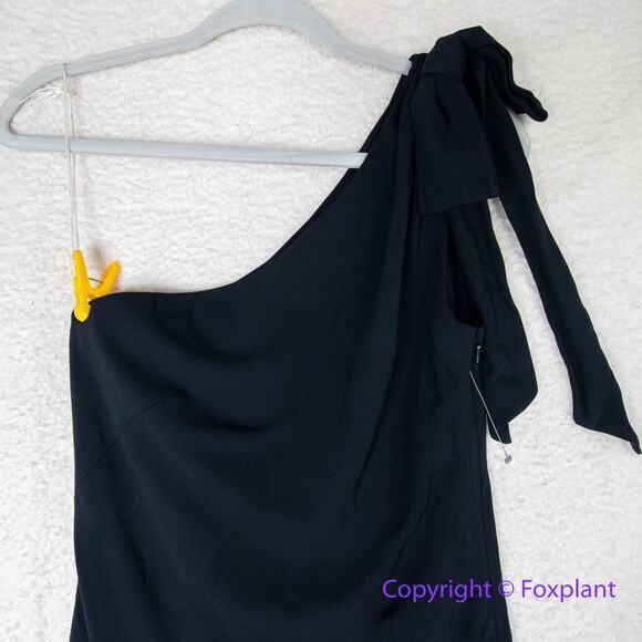 Kay Unger black one shoulder beaded asymmetric hem dress, size 6 - Picture 3 of 16